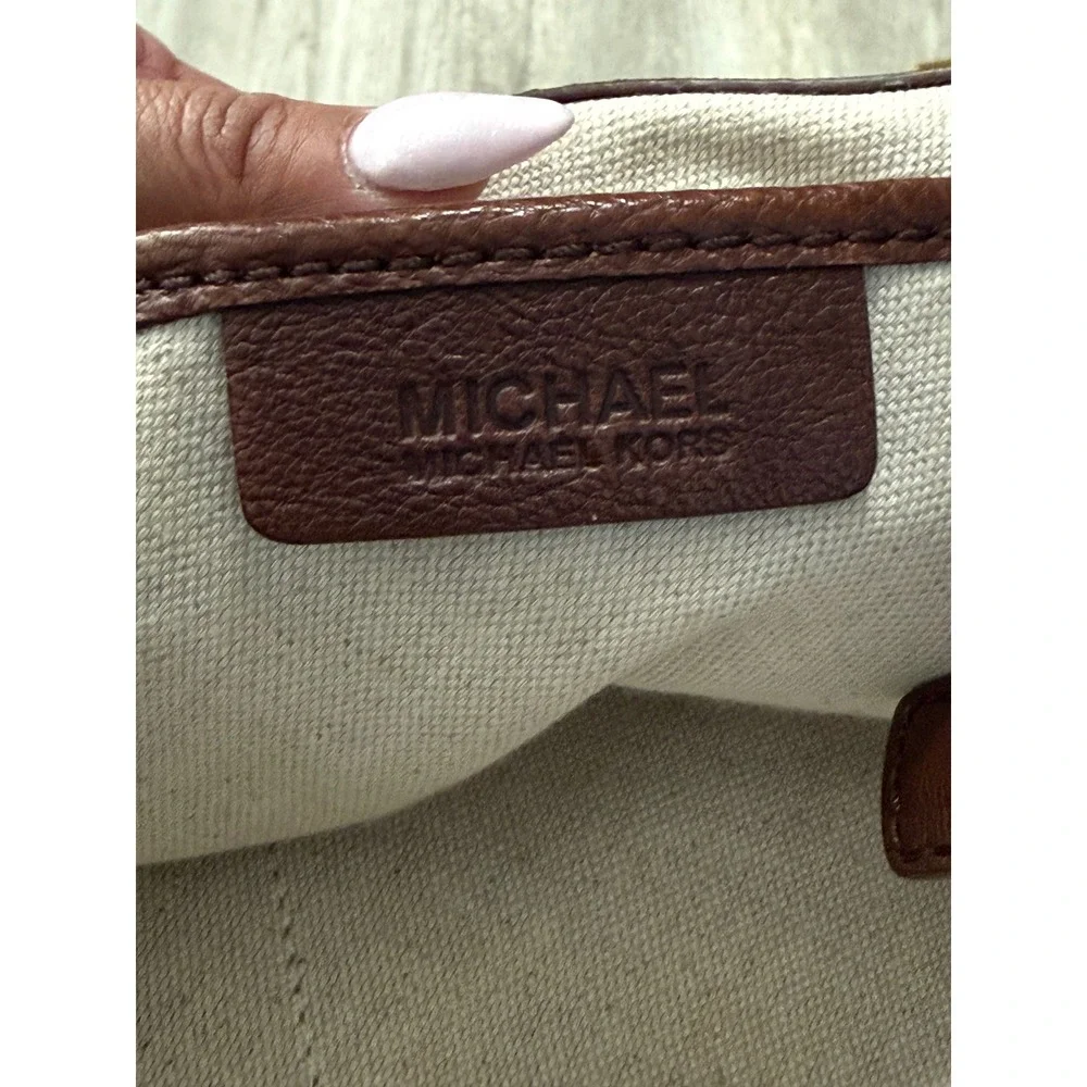 Michael Kors Brown‎ Pebbled Leather Tote Bag Gold Chain Accent Shoulder Bag